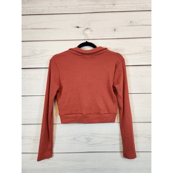 Altar’d State Women's Rust Red Ribbed Cropped Long Sleeve‎ Top Size M - Picture 2 of 6